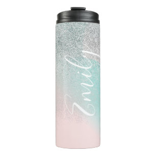 Ombre Faux Sparkle Pastel Monogrammed Name      Thermal Tumbler