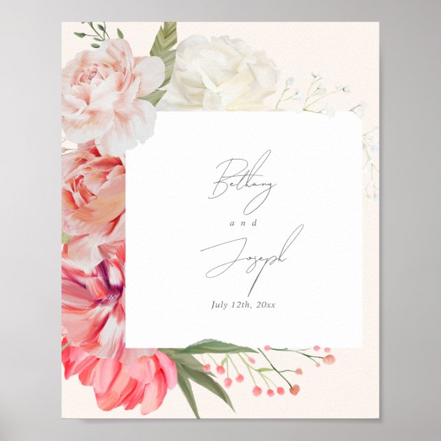 Ombré Floral Botanical Elegant Wedding Welcome Poster (Front)
