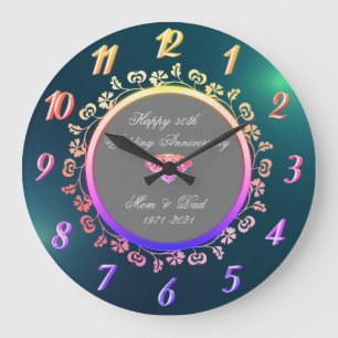 Ombre Floral Swirls,Green 50th Wedding Large Clock