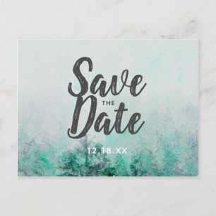 Ombre Forest Watercolor Pine Trees Save the Date Announcement Postcard