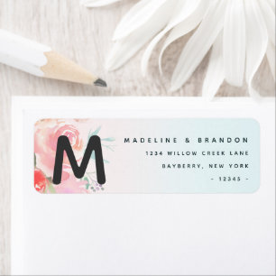 Ombre French Garden Floral Monogram Return Address Label