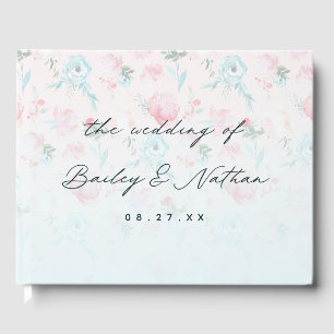 Ombre French Garden Floral Pink Peony Wedding Guest Book