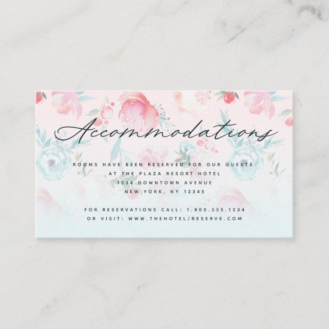 Ombre French Garden Floral Wedding Accommodations Enclosure Card (Front)