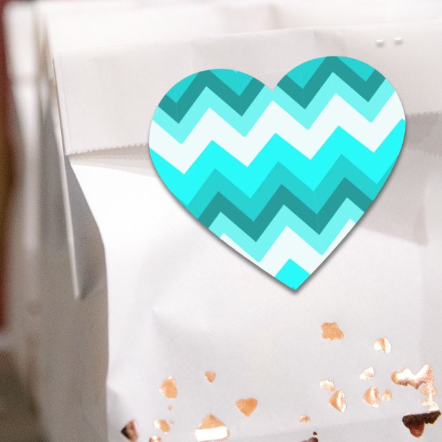 Ombre Girly Pattern Teal Turquoise Chevron Heart Sticker (Ombre Girly Pattern Teal Turquoise Chevron Heart Sticker)