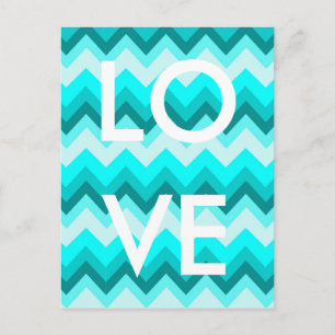 Ombre Girly Pattern Teal Turquoise Chevron Postcard