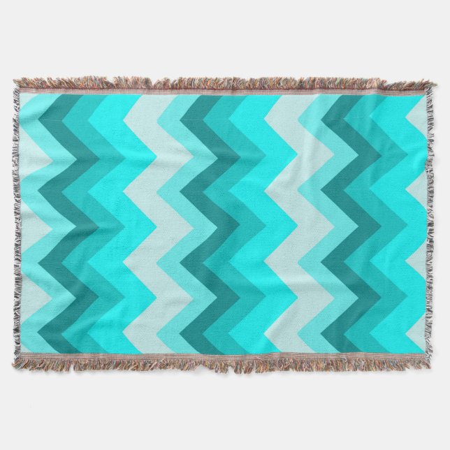 Ombre Girly Pattern Teal Turquoise Chevron Throw Blanket (Front)
