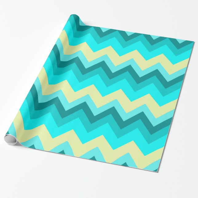 Ombre Girly Pattern Teal Turquoise Chevron Wrapping Paper (Unrolled)