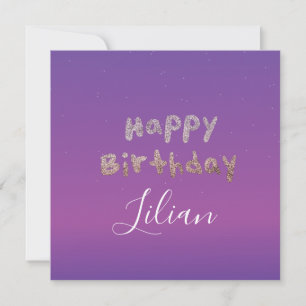 Ombré  Glitter  Bubble Lettering Happy Birthday Po Card