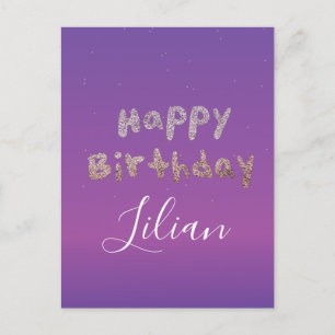 Ombré  Glitter  Bubble Lettering Happy Birthday Postcard