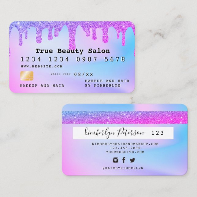 Ombre glitter credit card monogram  (Front/Back)