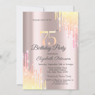 Ombre Glitter Drips 75th Birthday Party Invitation