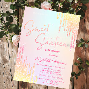 Ombre Glitter Drips Colorful Sweet 16 Invitation