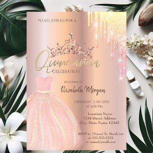 Ombre Glitter Drop Tiara Dress Quinceañera Invitation