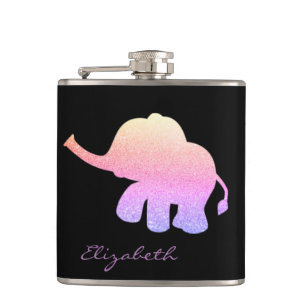 Ombre Glitter Elephant, Black - Personalised Hip Flask
