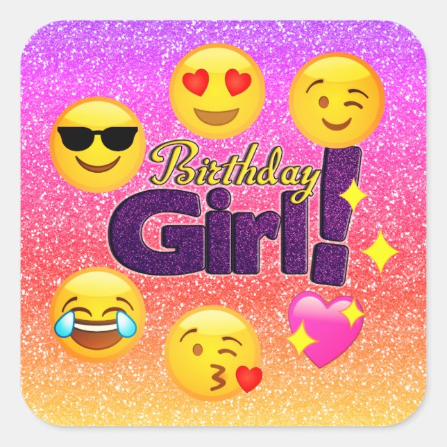 Ombre Glitter Emoji Birthday Girl Stickers (Front)