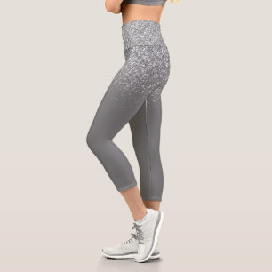 Ombre Glitter Fading Sparkle Silver Capri Leggings