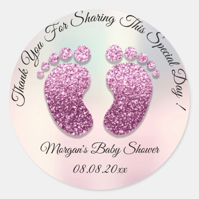 Ombre Glitter Feet Baby Shower Favour Thank You Classic Round Sticker (Front)
