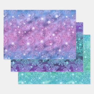 Ombre Glitter Floral Patterns with Sparkles Wrapping Paper Sheet