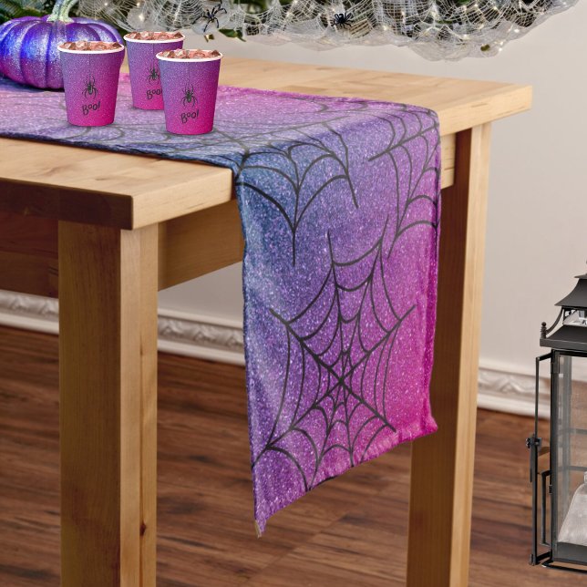 Ombre Glitter Glam Spiderweb Halloween Short Table Runner (Creator Uploaded)