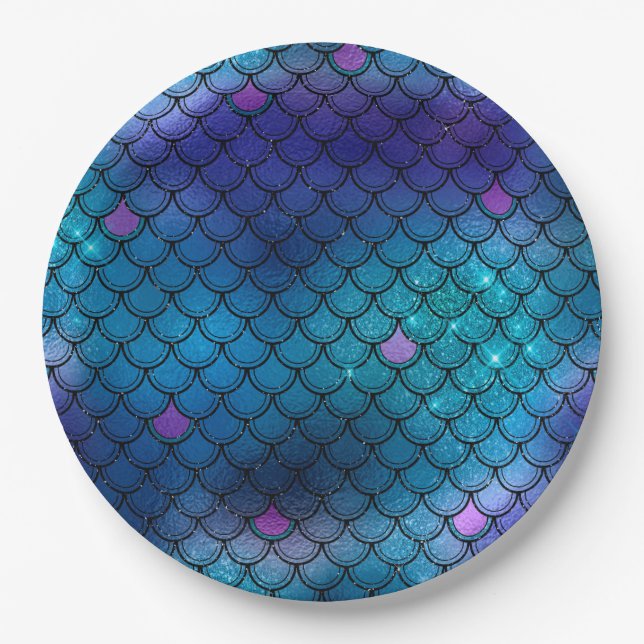 Ombre Glitter Mermaid Scales Paper Plate (Front)