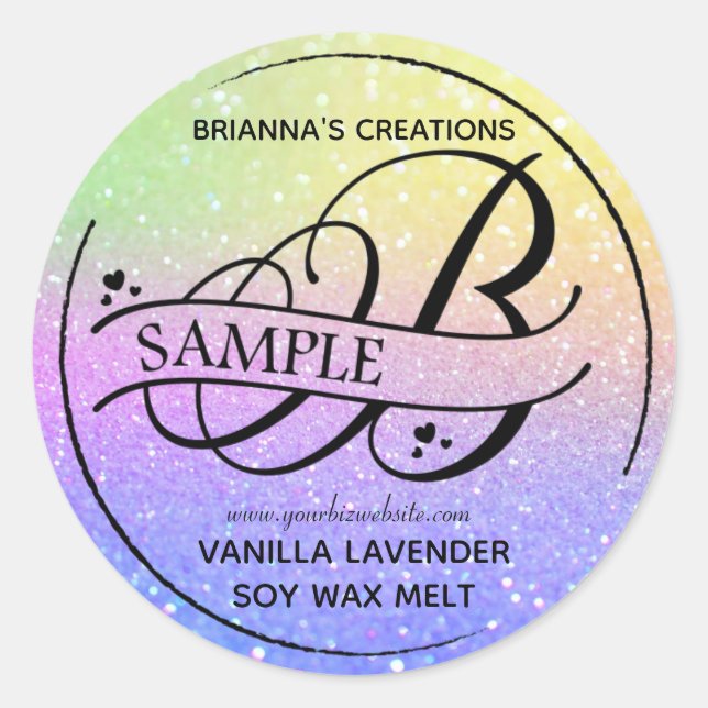 Ombre Glitter Monogram B Sample Product Classic Round Sticker (Front)