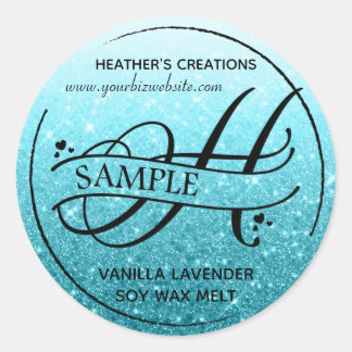 Ombre Glitter Monogram H Sample Product Classic Round Sticker