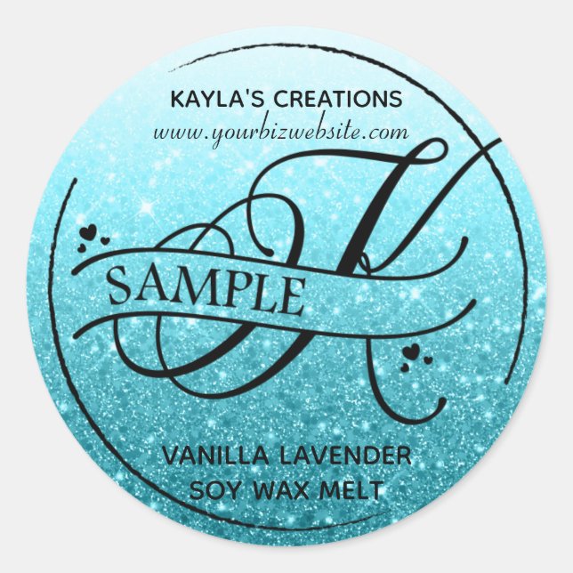 Ombre Glitter Monogram K Sample Product Classic Round Sticker (Front)