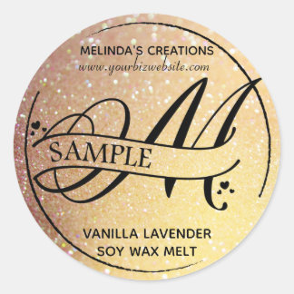 Ombre Glitter Monogram M Sample Product Classic Round Sticker