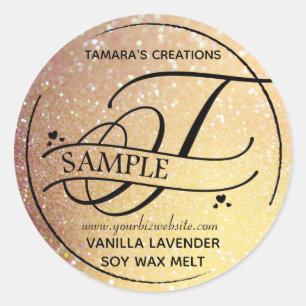 Ombre Glitter Monogram T Sample Product Classic Round Sticker