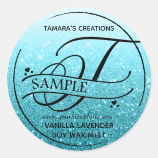 Ombre Glitter Monogram T Sample Product Classic Round Sticker