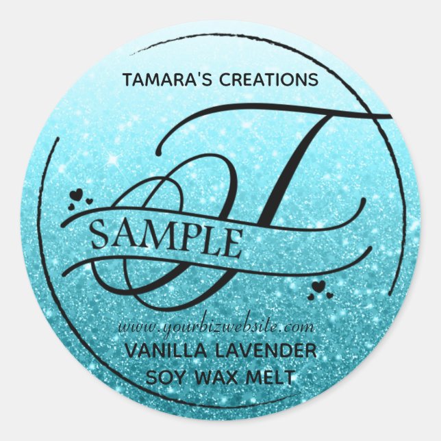 Ombre Glitter Monogram T Sample Product Classic Round Sticker (Front)