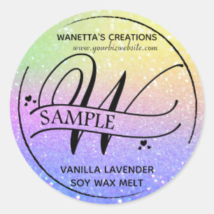 Ombre Glitter Monogram W Sample Product Classic Round Sticker