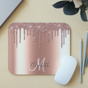Ombre Glitter Rose Gold Drip Personalised Monogram Mouse Pad