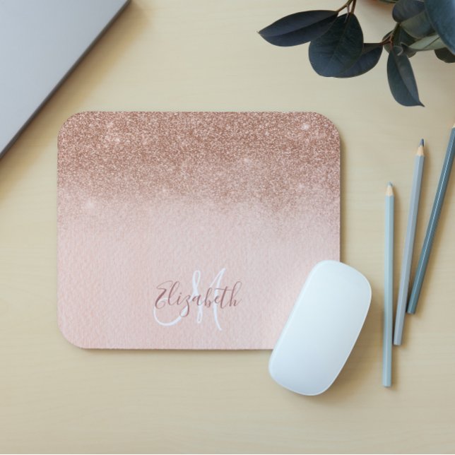 Ombre Glitter Rose Gold Personalised Monogram Mouse Pad (Creator Uploaded)