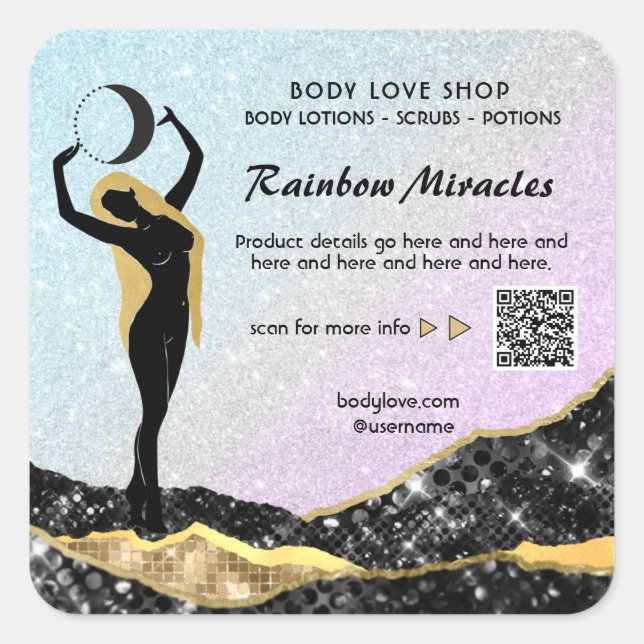 *~* Ombre Goddess Intention Spell AP24 Rainbow Squ Square Sticker (Front)