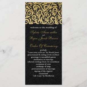ombre gold and Black Swirling Border Wedding Program