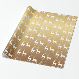 Ombre Gold and White Christmas Holiday Deer Wrapping Paper