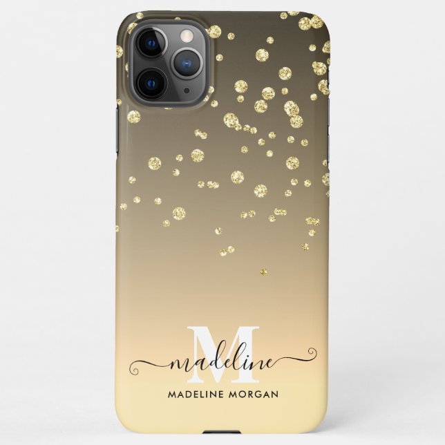 Ombre gold sparkle glitter monogram iPhone case (Back)