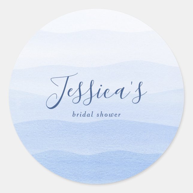 Ombre Gradient Dip Dye Blue Bridal Shower  Classic Round Sticker (Front)