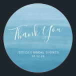 Ombre Gradient Dip Dye Ocean Blue Bridal Shower Classic Round Sticker<br><div class="desc">Custom Ombre Gradient Dip Dye Ocean Blue Bridal Shower Classic Round Sticker</div>