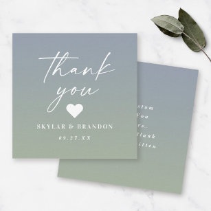 Ombre Gradient Dusty Blue Green Wedding Thank You Card