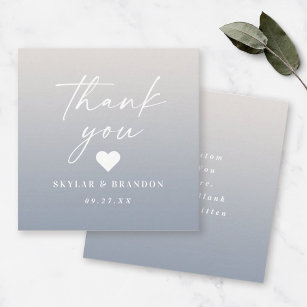 Ombre Gradient Dusty Blue Ivory Wedding Thank You Card