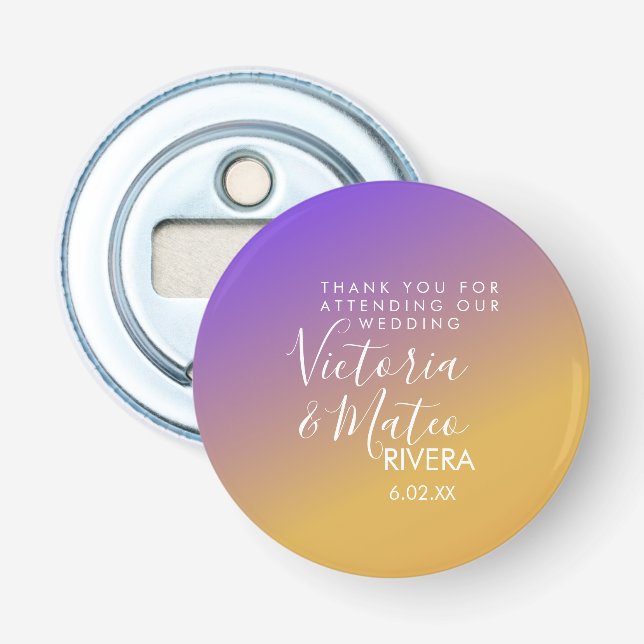 Ombre Gradient Purple Yellow Sunset Wedding     Bottle Opener (Front)