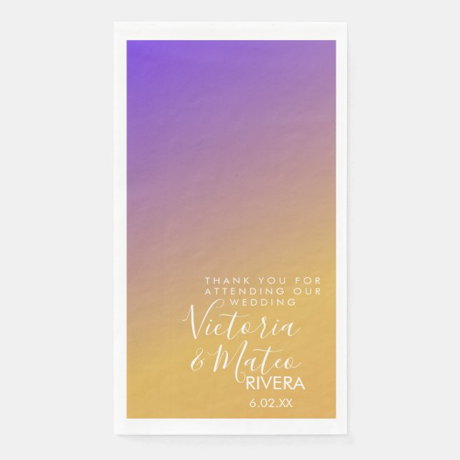 Ombre Gradient Purple Yellow Sunset Wedding     Napkin (Front)