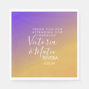 Ombre Gradient Purple Yellow Sunset Wedding    Napkin