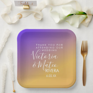 Ombre Gradient Purple Yellow Sunset Wedding Paper Plate