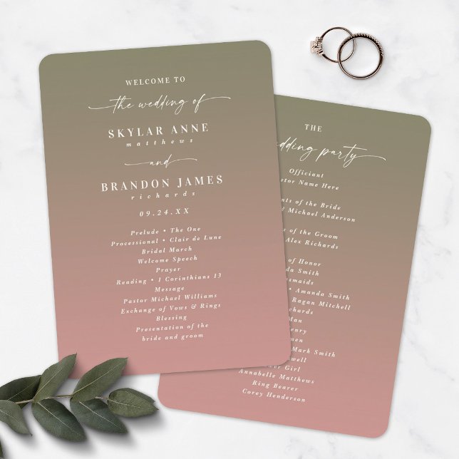 Ombre Green & Dusty Rose Wedding Ceremony Program (Creator Uploaded)