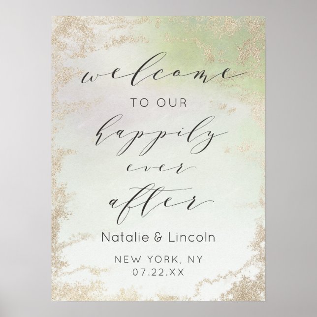 Ombre Green Happily Ever After Reception Sign (Front)
