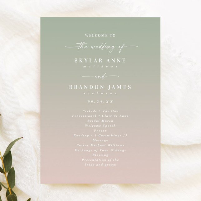 Ombre Green & Light Pink Wedding Ceremony Program (Creator Uploaded)