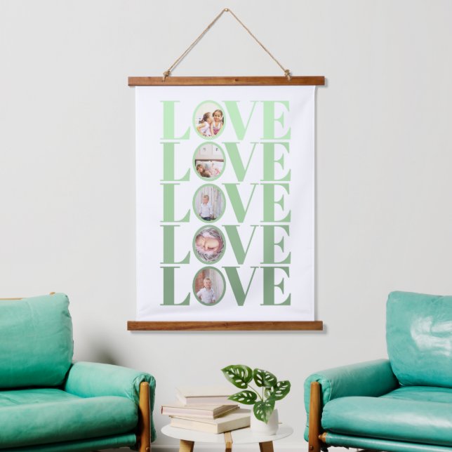 Ombre green LOVE photo Valentines Day Hanging Tapestry (Living Room)